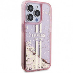 Apple iPhone 15 Pro Coque Guess Liquid Glitter Gold Stripes Rose