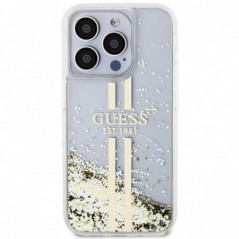 Apple iPhone 15 Pro Max Coque Guess Liquid Glitter Gold Stripes Transparent