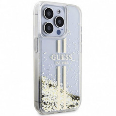 Apple iPhone 15 Pro Max Coque Guess Liquid Glitter Gold Stripes Transparent