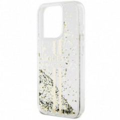 Apple iPhone 15 Pro Max Coque Guess Liquid Glitter Gold Stripes Transparent