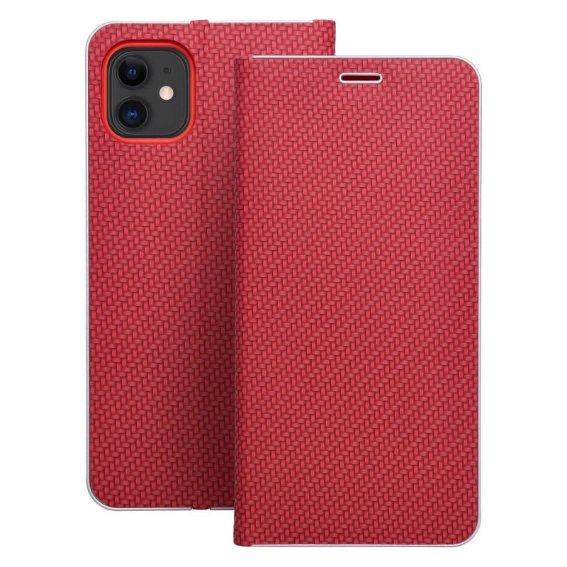 Apple iPhone 11 Portefeuilles LUNA Book Carbon Fibre de carbone, Élégant  Rouge