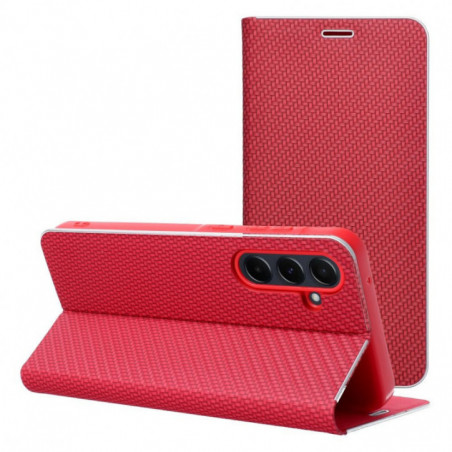Samsung Galaxy A15 LTE Portefeuilles LUNA Book Carbon Fibre de carbone, Élégant  Rouge
