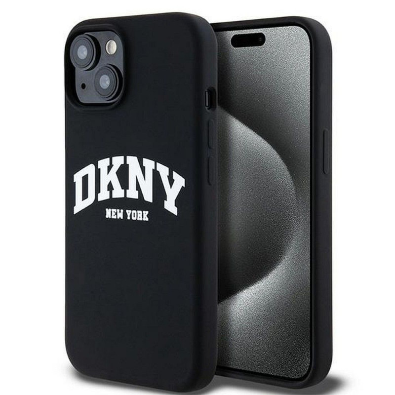 Apple iPhone 15 Coque DKNY Silicone White Arch Logo MagSAFE  Noir