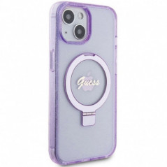 Apple iPhone 15 Plus Coque Guess Glitter Script Logo - Ring stand MagSAFE  Violet (Purple)