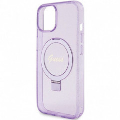 Apple iPhone 15 Plus Coque Guess Glitter Script Logo - Ring stand MagSAFE  Violet (Purple)