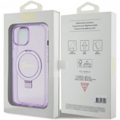 Apple iPhone 15 Plus Coque Guess Glitter Script Logo - Ring stand MagSAFE  Violet (Purple)