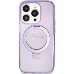 Apple iPhone 15 Pro Coque Guess Glitter Script Logo - Ring stand MagSAFE  Violet (Purple)