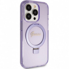Apple iPhone 15 Pro Coque Guess Glitter Script Logo - Ring stand MagSAFE  Violet (Purple)