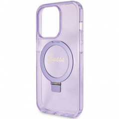 Apple iPhone 15 Pro Coque Guess Glitter Script Logo - Ring stand MagSAFE  Violet (Purple)