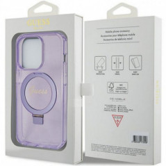 Apple iPhone 15 Pro Coque Guess Glitter Script Logo - Ring stand MagSAFE  Violet (Purple)