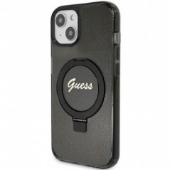 Apple iPhone 15 Coque Guess Glitter Script Logo - Ring stand MagSAFE  Noir
