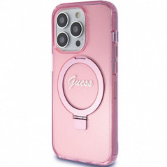 Apple iPhone 15 Pro Coque Guess Glitter Script Logo - Ring stand MagSAFE  Rose