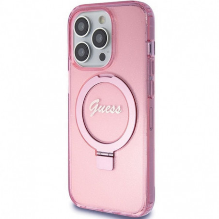 Apple iPhone 15 Pro Coque Guess Glitter Script Logo - Ring stand MagSAFE  Rose