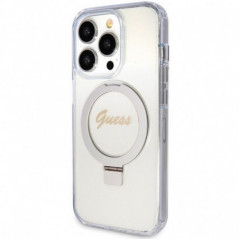 Apple iPhone 15 Pro Coque Guess Glitter Script Logo - Ring stand MagSAFE  Transparent