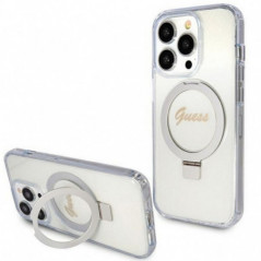 Apple iPhone 15 Pro Max Coque Guess Glitter Script Logo - Ring stand MagSAFE  Transparent