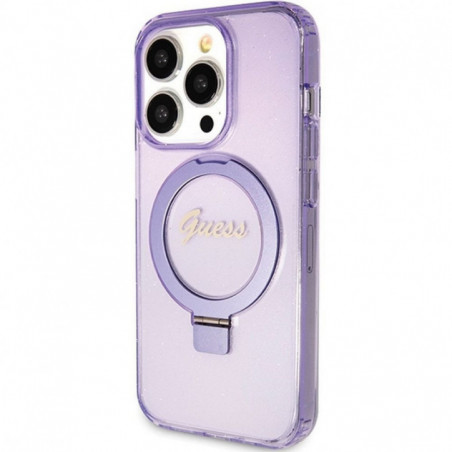 Apple iPhone 15 Pro Max Coque Guess Glitter Script Logo - Ring stand MagSAFE  Violet (Purple)