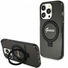 Apple iPhone 15 Pro Max Coque Guess Glitter Script Logo - Ring stand MagSAFE  Noir