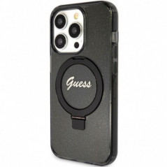Apple iPhone 15 Pro Max Coque Guess Glitter Script Logo - Ring stand MagSAFE  Noir