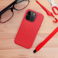 Apple iPhone 16 Plus Coque Leather Mag Cover Élégant  MagSAFE  Rouge