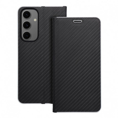 Samsung Galaxy S24 FE Portefeuilles LUNA Book Carbon Fibre de carbone, Élégant  Noir
