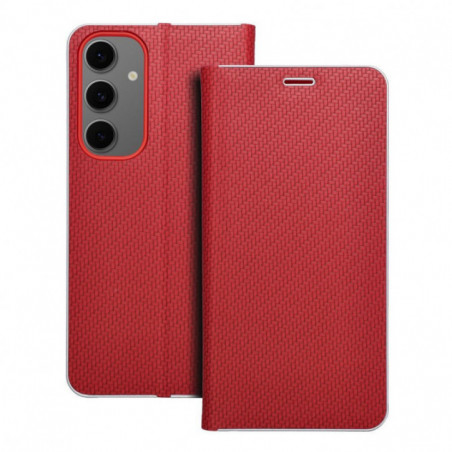 Samsung Galaxy S24 FE Portefeuilles LUNA Book Carbon Fibre de carbone, Élégant  Rouge