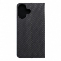 Apple iPhone 16 Portefeuilles LUNA Book Carbon Fibre de carbone, Élégant  Noir