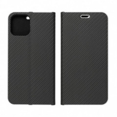 Apple iPhone 16 Pro Portefeuilles LUNA Book Carbon Fibre de carbone, Élégant  Noir