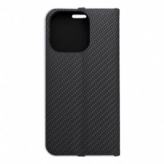 Apple iPhone 16 Pro Portefeuilles LUNA Book Carbon Fibre de carbone, Élégant  Noir