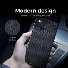 Apple iPhone 16 Plus Portefeuilles LUNA Book Carbon Fibre de carbone, Élégant  Noir