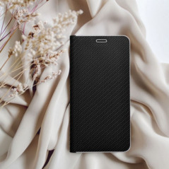 Apple iPhone 16 Plus Portefeuilles LUNA Book Carbon Fibre de carbone, Élégant  Noir