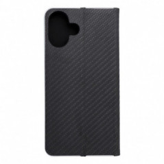 Apple iPhone 16 Plus Portefeuilles LUNA Book Carbon Fibre de carbone, Élégant  Noir