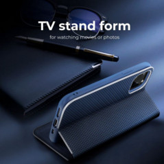 Apple iPhone 16 Plus Portefeuilles LUNA Book Carbon Fibre de carbone, Élégant  Bleu