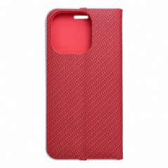 Apple iPhone 16 Pro Portefeuilles LUNA Book Carbon Fibre de carbone, Élégant  Rouge