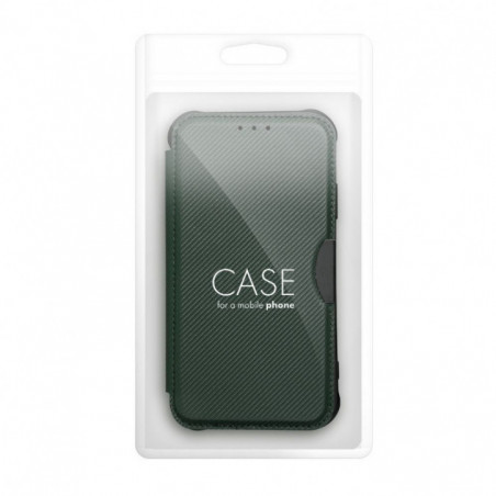 Samsung Galaxy S25 Portefeuilles Razor Book Fibre de carbone, Modèle de carbone  Vert foncé