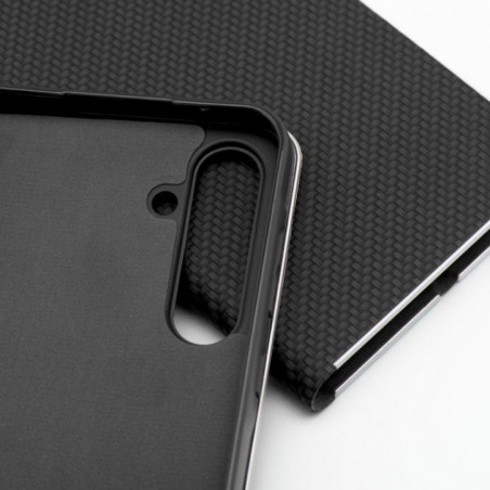 Samsung Galaxy S25 Portefeuilles LUNA Book Carbon Fibre de carbone, Élégant  Noir