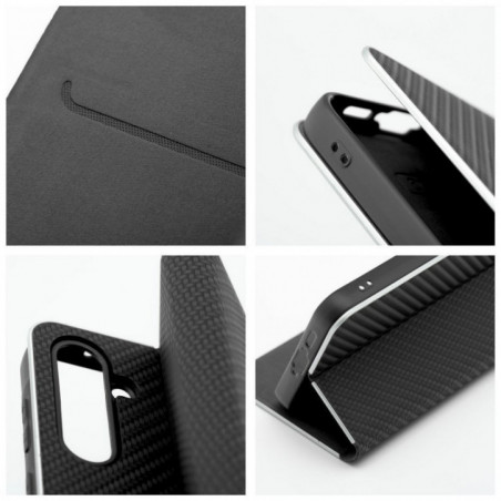 Samsung Galaxy A36 Portefeuilles LUNA Book Carbon Fibre de carbone, Élégant  Noir