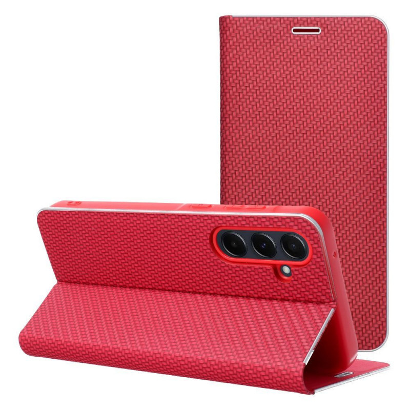 XIAOMI Redmi Note 14 5G Portefeuilles LUNA Book Carbon Fibre de carbone, Élégant  Rouge