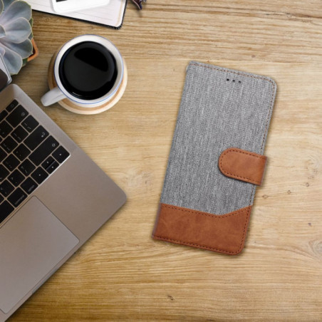 Samsung Galaxy A12 Portefeuilles JEANS Élégant  Gris