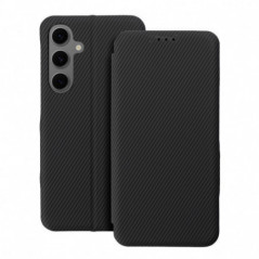 Samsung Galaxy S25 Portefeuilles FOLIO Side Magnet Élégant, Modèle de carbone  Noir
