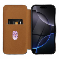 Apple iPhone 16 Plus Portefeuilles FOLIO Side Magnet Élégant, Modèle de carbone  Noir