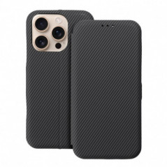 Apple iPhone 16 Plus Portefeuilles FOLIO Side Magnet Élégant, Modèle de carbone  Noir