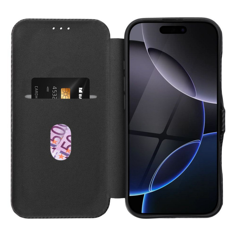 Apple iPhone 16 Pro Portefeuilles FOLIO Side Magnet Élégant, Modèle de carbone Noir Apple iPhone 16 Pro Portefeuilles FOLIO Side Magnet Élégant, Modèle de carbone Noir