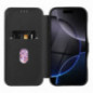Apple iPhone 16 Portefeuilles FOLIO Side Magnet Élégant, Modèle de carbone  Noir