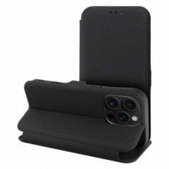 Apple iPhone 16 Portefeuilles FOLIO Side Magnet Élégant, Modèle de carbone  Noir