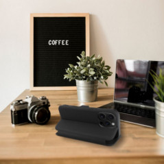 Apple iPhone 16 Portefeuilles FOLIO Side Magnet Élégant, Modèle de carbone  Noir