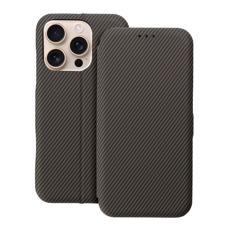 Apple iPhone 16 Pro Portefeuilles FOLIO Side Magnet Élégant, Modèle de carbone Brun Apple iPhone 16 Pro Portefeuilles FOLIO Side Magnet Élégant, Modèle de carbone Brun