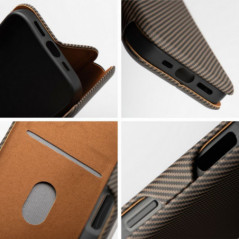 Samsung Galaxy S24 FE Portefeuilles FOLIO Side Magnet Élégant, Modèle de carbone  Brun