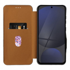 Samsung Galaxy A15 5G Portefeuilles FOLIO Side Magnet Élégant, Modèle de carbone  Brun