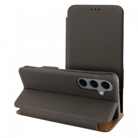 Samsung Galaxy A56 Portefeuilles FOLIO Side Magnet Élégant, Modèle de carbone  Brun