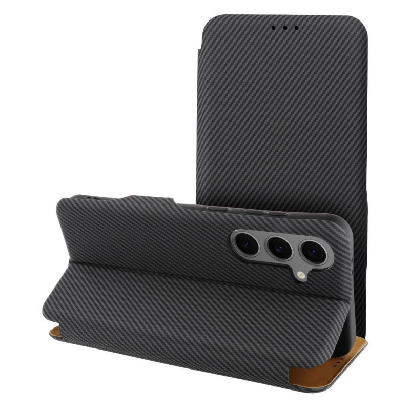 Samsung Galaxy A36 Portefeuilles FOLIO Side Magnet Élégant, Modèle de carbone  Gris